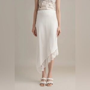 Elegant ivory cream white Lace Trim Skirt
